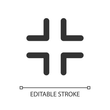 Tam ekran piksel mükemmel doğrusal ui simgesinden çık. Video oynatıcı barı. Tam ekran modundan çık. GUI, UX tasarımı. Uygulama ve web için izole edilmiş kullanıcı arayüzü ögesi. Düzenlenebilir felç. Kullanılan Arial yazı tipi