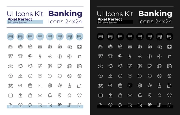 Banking Glyph Icons Set Dark Light Mode Money Transactions Silhouette — Stockový vektor