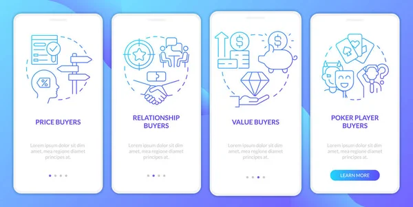 Dealing Customers Blue Gradient Onboarding Mobile App Screen Business Walkthrough — Stockový vektor