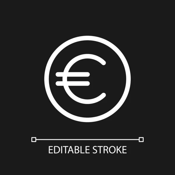 Euro Coin Pixel Perfect White Linear Icon Dark Theme Golden — Stock Vector
