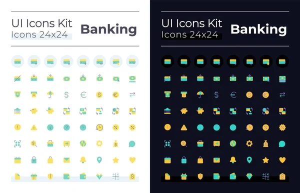 Banking Flat Color Icons Set Dark Light Mode Money Transactions — Stockový vektor