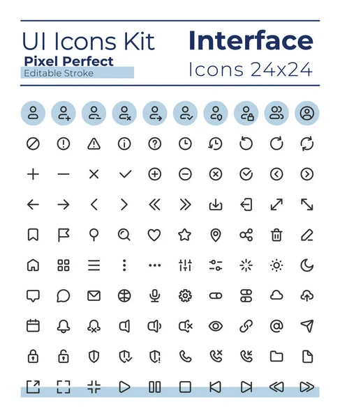 Conjunto Iconos Lineales Perfectos Píxeles Aspecto Comprensible Simple Configuración Del — Vector de stock