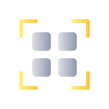 Qr kod düz gradyan renk ui simgesini tara. Dijital bilgiyi akıllı telefonla çöz. Tüm ögeleri seç. Basit bir piktogram. Arayüz, mobil uygulama için UX tasarımı. Vektör izole edilmiş RGB illüstrasyonu