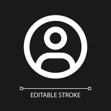 Koyu tema için kontak fotoğraf pikseli mükemmel beyaz doğrusal ui simgesini seçin. Profil resmi koy. Vektör çizgisi çizimi. Gece modu için izole edilmiş kullanıcı arayüzü sembolü. Düzenlenebilir felç. Kullanılan Arial yazı tipi