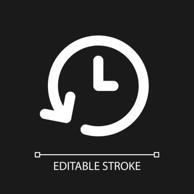 Karanlık tema için zaman pikseli mükemmel beyaz doğrusal ui simgesi. Proje süresi. Çalar saat. Vektör çizgisi çizimi. Gece modu için izole edilmiş kullanıcı arayüzü sembolü. Düzenlenebilir felç. Kullanılan Arial yazı tipi