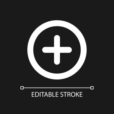 Koyu tema için mükemmel beyaz doğrusal ui simgesi ekle. Sesi yükselt. Menü komutu. Vektör çizgisi çizimi. Gece modu için izole edilmiş kullanıcı arayüzü sembolü. Düzenlenebilir felç. Kullanılan Arial yazı tipi