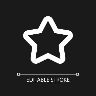 Koyu tema için yıldız pikseli mükemmel beyaz doğrusal ui simgesi. Favori sayfa işareti. Yer imi ekleniyor. Vektör çizgisi çizimi. Gece modu için izole edilmiş kullanıcı arayüzü sembolü. Düzenlenebilir felç. Kullanılan Arial yazı tipi