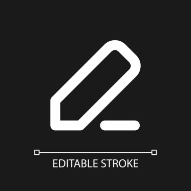 Koyu renk tema için mükemmel beyaz çizgisel ui simgesini not al. Metin düzenleniyor. Dijital defter. Vektör çizgisi çizimi. Gece modu için izole edilmiş kullanıcı arayüzü sembolü. Düzenlenebilir felç. Kullanılan Arial yazı tipi