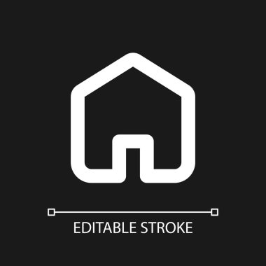 Koyu tema için ev pikseli mükemmel beyaz doğrusal ui simgesi. Web sitesi sayfası. Ana ekrana dön. Vektör çizgisi çizimi. Gece modu için izole edilmiş kullanıcı arayüzü sembolü. Düzenlenebilir felç. Kullanılan Arial yazı tipi