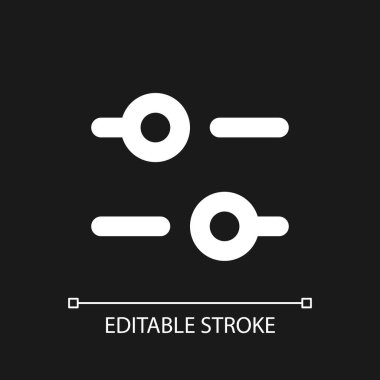 Yatay ayarlama pikseli koyu tema için mükemmel beyaz doğrusal ui simgesi. Dengeleyici. Ses seçeneği. Vektör çizgisi çizimi. Gece modu için izole edilmiş kullanıcı arayüzü sembolü. Düzenlenebilir felç. Kullanılan Arial yazı tipi