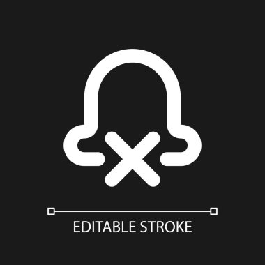 Karanlık tema için sessiz bildirimler piksel mükemmel beyaz doğrusal ui simgesi. Bildirimleri pasifleştir. Vektör çizgisi çizimi. Gece modu için izole edilmiş kullanıcı arayüzü sembolü. Düzenlenebilir felç. Kullanılan Arial yazı tipi