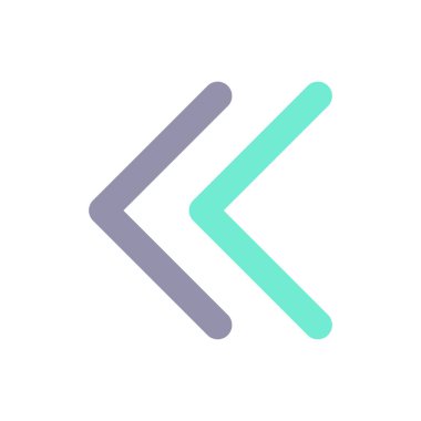 Sol çift ok düz renk ui simgesi. Guillemetler. Çifte semboller. Yavaşla biraz. Hızlı ters çevirme düğmesi. Mobil uygulama için basit doldurulmuş öge. Renkli, sağlam bir resim. Vektör izole edilmiş RGB illüstrasyonu