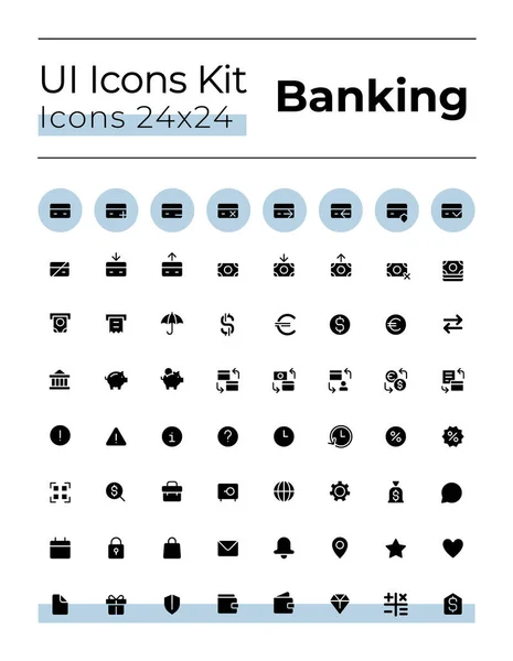 Banking Finance Black Glyph Icons Set Credit Card Silhouette Symbols — Vector de stock