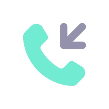 Gelen arama düz renk ui simgesi. Cevap düğmesi. Oklar cep telefonunu gösteriyor. Telefona cevap ver. Mobil uygulama için basit doldurulmuş öge. Renkli, sağlam bir resim. Vektör izole edilmiş RGB illüstrasyonu