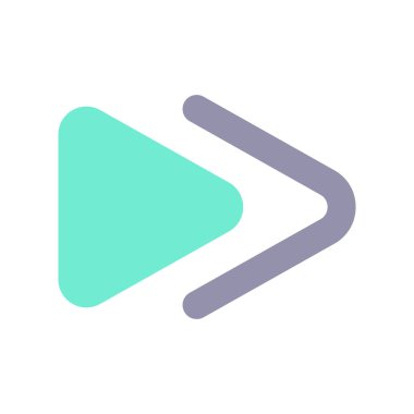 Hızlı ileri düğme düz renk ui simgesi. Müzik çalar barı. Multimedya dosyası oynatılıyor. Sıradaki şarkıya geç. Mobil uygulama için basit doldurulmuş öge. Renkli, sağlam bir resim. Vektör izole edilmiş RGB illüstrasyonu