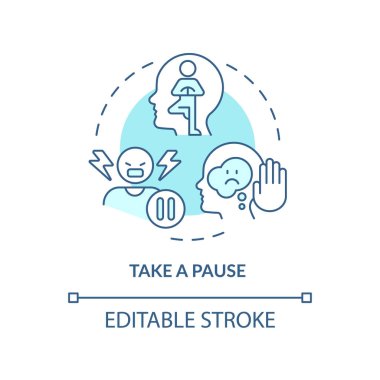 Turkuaz konsept simgesini duraklat. Duyguları düzenle. Duygusal düzenleme becerileri soyut fikir ince çizgi çizimi. İzole bir taslak çizim. Düzenlenebilir felç. Arial, Myriad Pro-Kalın yazı tipleri