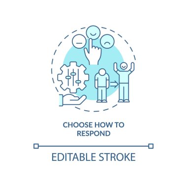 Turkuaz konsept simgesine nasıl cevap verileceğini seçin. Duygusal düzenlemeler için strateji soyut fikir ince çizgi çizimi. İzole bir taslak çizim. Düzenlenebilir felç. Arial, Myriad Pro-Kalın yazı tipleri