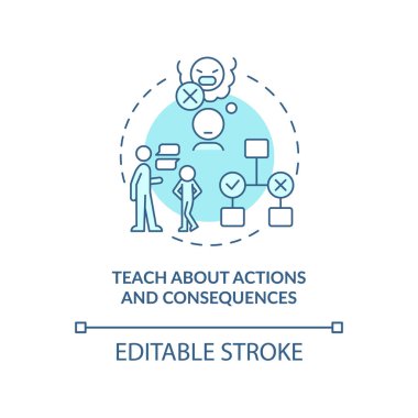 Eylem ve sonuç türkuaz konsept ikonunu öğretin. Çocuk duygusal düzenlemeleri soyut fikir ince çizgi çizimi. İzole bir taslak çizim. Düzenlenebilir felç. Arial, Myriad Pro-Kalın yazı tipleri