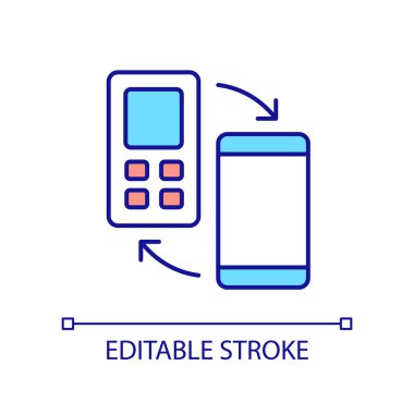 Cep telefonu RGB renk simgesi ticareti. Yeni akıllı telefon modeli seçin. Sadık müşterilere teklif et. İzole vektör çizimi. Basit bir çizgi çizimi. Düzenlenebilir felç. Kullanılan Arial yazı tipi