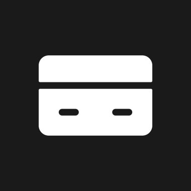 Ödeme kartı koyu mod glyph ui simgesi. Elektronik mali işlem. Kullanıcı arayüzü tasarımı. Siyah uzayda beyaz siluet sembolü. Ağ ve cep telefonu için sağlam bir resim. Vektör izole illüstrasyonu