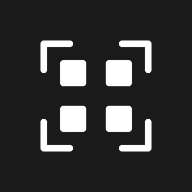 Scan qr code dark mode glyph ui icon. Decode digital information. User interface design. White silhouette symbol on black space. Solid pictogram for web, mobile. Vector isolated illustration