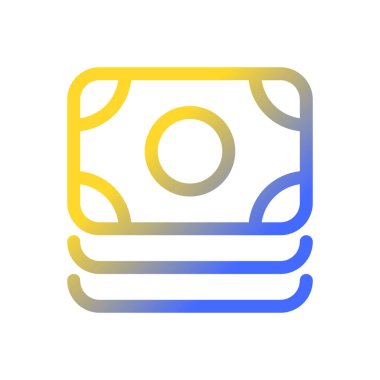 Nakit piksel mükemmel gradyan doğrusal ui simgesi. Kağıt para destesi. Bir yığın banknot. Finansal işlem. Satır rengi kullanıcı arayüzü sembolü. Modern tarz pictogram. Vektör izole edilmiş taslak çizimi