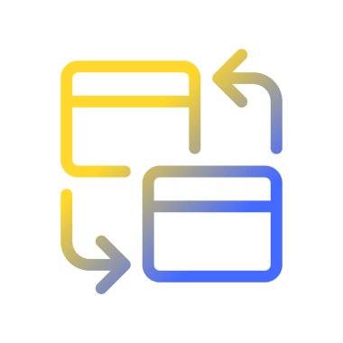 Banka içi transfer piksel mükemmel gradyan ui simgesi. Aynı banka hesapları. Kredi kartıyla. Satır rengi kullanıcı arayüzü sembolü. Modern tarz pictogram. Vektör izole edilmiş taslak çizimi