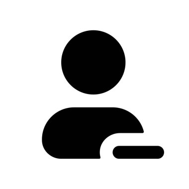 Siyah glyph ui simgesini kaldır. İstenmeyen kullanıcıyı sil. Adres defteri. Kullanıcı arayüzü tasarımı. Beyaz uzayda siluet sembolü. Ağ ve cep telefonu için sağlam bir resim. İzole vektör illüstrasyonu