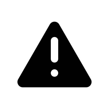 Üçgen şekilli uyarı işareti siyah glyph ui simgesi. Bildiriyorum. Potansiyel tehlike. Kullanıcı arayüzü tasarımı. Beyaz uzayda siluet sembolü. Ağ ve cep telefonu için sağlam bir resim. İzole vektör illüstrasyonu