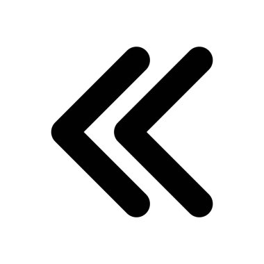 Sol çift ok, siyah glyph ui simgesi. Çifte semboller. Hızlı ters çevirme düğmesi. Kullanıcı arayüzü tasarımı. Beyaz uzayda siluet sembolü. Ağ ve cep telefonu için sağlam bir resim. İzole vektör illüstrasyonu