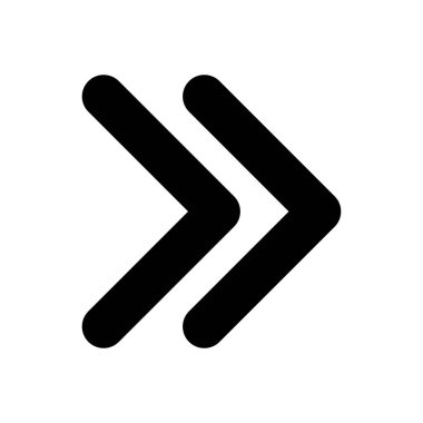 Sağ çift ok, siyah glyph ui simgesi. İleri sarma düğmesi. Hızlan. Kullanıcı arayüzü tasarımı. Beyaz uzayda siluet sembolü. Ağ ve cep telefonu için sağlam bir resim. İzole vektör illüstrasyonu