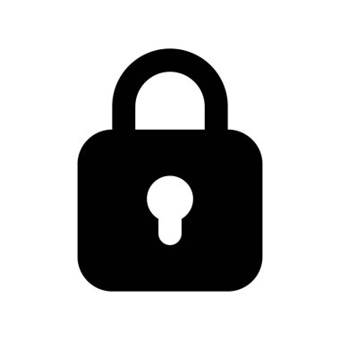 Kilitli siyah glyph ui simgesi. Erişimi kısıtla. Güvenlik ayarları. Kullanıcı arayüzü tasarımı. Beyaz uzayda siluet sembolü. Ağ ve cep telefonu için sağlam bir resim. İzole vektör illüstrasyonu