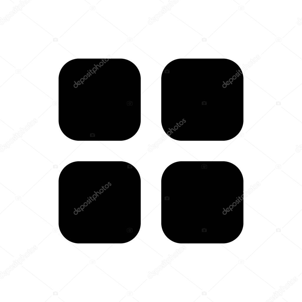 Bento like menu black glyph ui icon. Four squares. Chocolate menu representation. User interface design. Silhouette symbol on white space. Solid pictogram for web, mobile. Isolated vector illustration