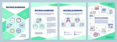 Microlearning yaklaşımı yeşil broşür şürü. E öğreniyor. Çizgisel simgeli broşür tasarımı. Sunum için düzenlenebilir 4 vektör düzeni, yıllık raporlar. Arial-Black, Kullanılan Myriad Pro-Normal yazı tipleri