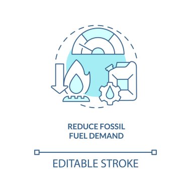 Fosil yakıt talep turkuaz konsept ikonunu azalt. Sıfır noktası. Karbon temizleme stratejisi soyut fikir ince çizgi çizimi. İzole bir taslak çizim. Düzenlenebilir felç. Arial, Myriad Pro-Kalın yazı tipleri