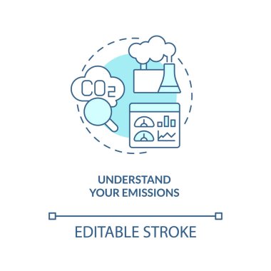 Emisyon turkuaz konsept ikonunuzu anlayın. Ağ sıfır soyut fikir ince çizgi illüstrasyonuna dönüştürülüyor. İzole bir taslak çizim. Düzenlenebilir felç. Arial, Myriad Pro-Kalın yazı tipleri