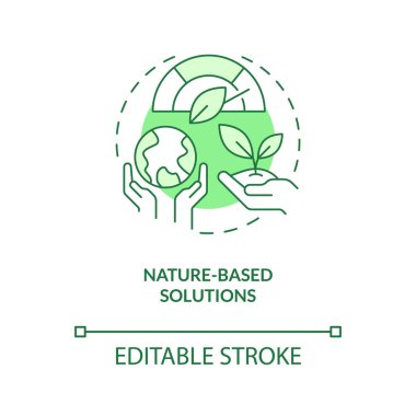 Doğa temelli çözümler yeşil konsept ikonu. Kirlilikle baş etmek. Küresel net sıfır soyut fikir ince çizgi çizimi. İzole bir taslak çizim. Düzenlenebilir felç. Arial, Myriad Pro-Kalın yazı tipleri