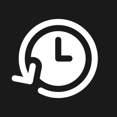 Karanlık mod glyph ui simgesi periyodu. Proje süresi. Çalar saat. Kullanıcı arayüzü tasarımı. Siyah uzayda beyaz siluet sembolü. Ağ ve cep telefonu için sağlam bir resim. Vektör izole illüstrasyonu