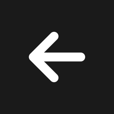 Sol taraftaki ok, karanlık mod, glyph ui simgesi. Menü ayarlanıyor. Seçim modu. Kullanıcı arayüzü tasarımı. Siyah uzayda beyaz siluet sembolü. Ağ ve cep telefonu için sağlam bir resim. Vektör izole illüstrasyonu