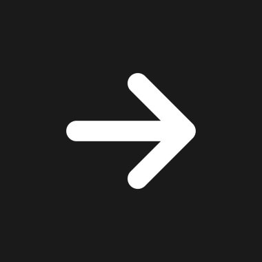 Sağa doğru ok karanlık mod glyph ui simgesi. Sağa basıyorum. Menü ayarlanıyor. Kullanıcı arayüzü tasarımı. Siyah uzayda beyaz siluet sembolü. Ağ ve cep telefonu için sağlam bir resim. Vektör izole illüstrasyonu