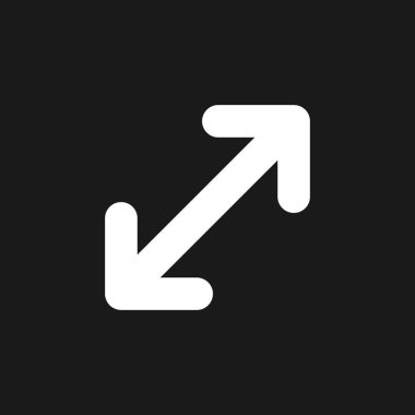 Karanlık mod kabartma simgesini büyüt. Oyuncu penceresi ölçekleniyor. Ekrana dokun. Kullanıcı arayüzü tasarımı. Siyah uzayda beyaz siluet sembolü. Ağ ve cep telefonu için sağlam bir resim. Vektör izole illüstrasyonu