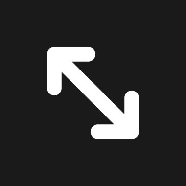 Karanlık mod glifini genişlet. Dokunmatik ekranda hareket. Uzaklaş. Kullanıcı arayüzü tasarımı. Siyah uzayda beyaz siluet sembolü. Ağ ve cep telefonu için sağlam bir resim. Vektör izole illüstrasyonu