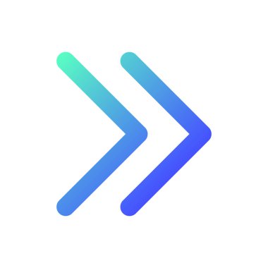 Sağ çift ok pikseli mükemmel gradyan ui simgesi. Guillemetler. İleri sarma düğmesi. Hızlan. Satır rengi kullanıcı arayüzü sembolü. Modern tarz pictogram. Vektör izole edilmiş taslak çizimi