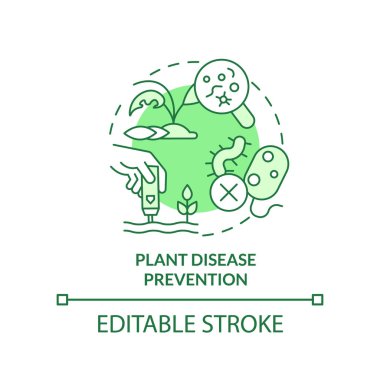 Bitki hastalıklarını önleme yeşil konsept ikonu. Mikroorganizma. Artan ekin verimi soyut fikir ince çizgi çizimi sağlar. İzole bir taslak çizim. Düzenlenebilir felç. Arial, Myriad Pro-Kalın yazı tipleri kullan