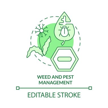 Ot ve haşere yönetimi yeşil konsept ikonu. Sorunları önlemek için. Artan ekin verimi soyut fikir ince çizgi çizimi sağlar. İzole bir taslak çizim. Düzenlenebilir felç. Arial, Myriad Pro-Kalın yazı tipleri kullan