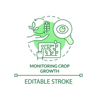 Ekin yetiştirme yeşili konsept simgesi denetleniyor. İlerlemeyi gözlemleyin. Artan ekin verimi soyut fikir ince çizgi çizimi sağlar. İzole bir taslak çizim. Düzenlenebilir felç. Arial, Myriad Pro-Kalın yazı tipleri kullan