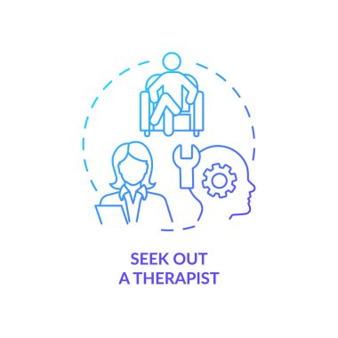 Seek out therapist blue gradient concept icon. Mental health. Strategy for emotional regulation abstract idea thin line illustration. Isolated outline drawing. Myriad Pro-Bold font used