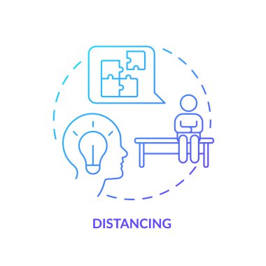 Uzaktan mavi gradyan konsept simgesi. Uyumlu strateji. Olumsuz etkilerden kaçının. Bilişsel değişim soyut fikir ince çizgi çizimi. İzole bir taslak çizim. Kullanılan sayısız Pro-Kalın yazı tipi