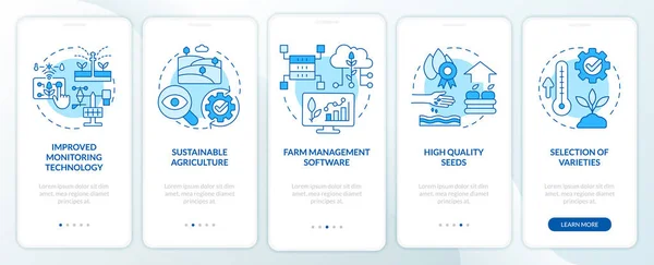 Increase Agribusiness Productivity Blue Onboarding Mobile App Screen Walkthrough Steps — Vetor de Stock