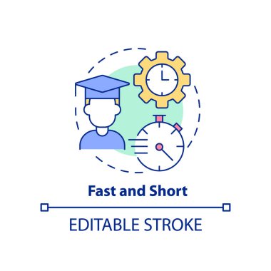 Hızlı ve kısa konsept ikonu. Mikro kazanç prensibi soyut fikir ince çizgi çizimi. Isırık büyüklüğünde öğrenme. İzole bir taslak çizim. Düzenlenebilir felç. Arial, Myriad Pro-Kalın yazı tipleri